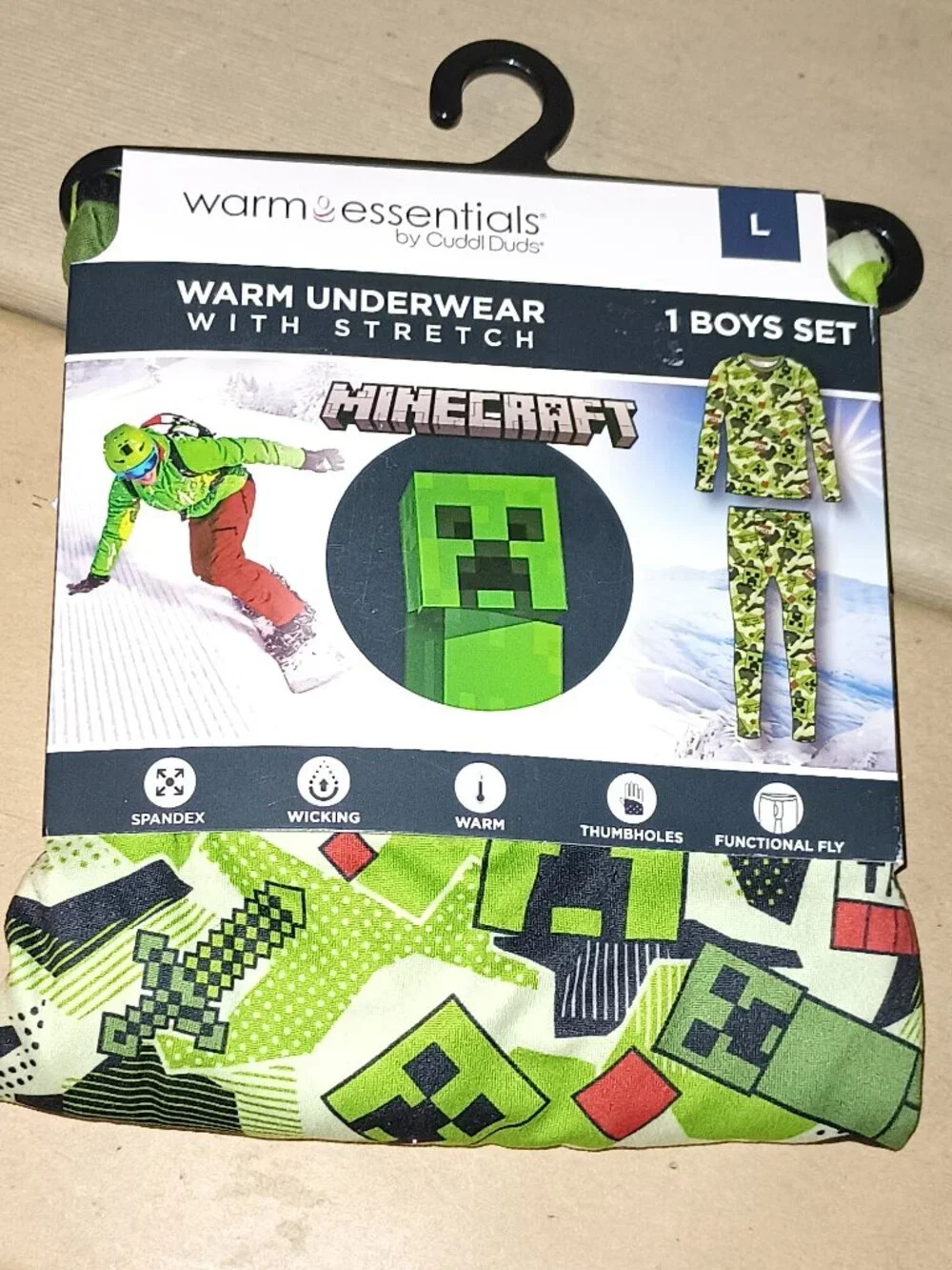 NEW Boys' Minecraft Thermal Underwear Set - Green XS (4-5)